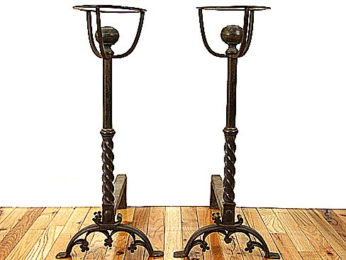 Pair of Iron and Bronze Andirons