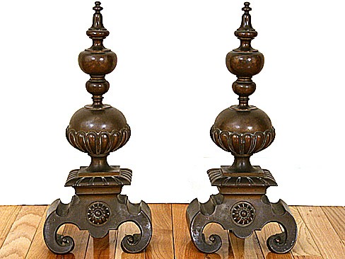 Pair of Bronze Andirons