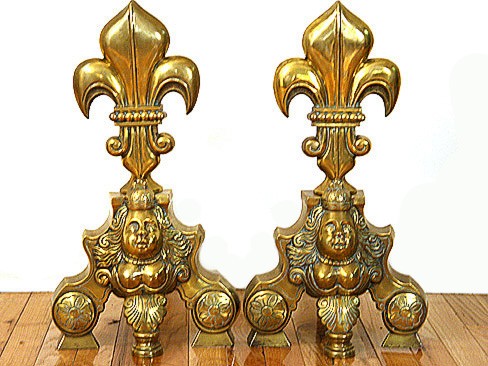 Pair of Bronze Fleur De Lis Andirons