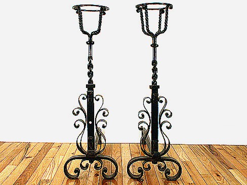 Pair of Basket Finial Andirons
