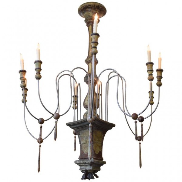 Large Faux Marble Painted 9-Light Chandelier