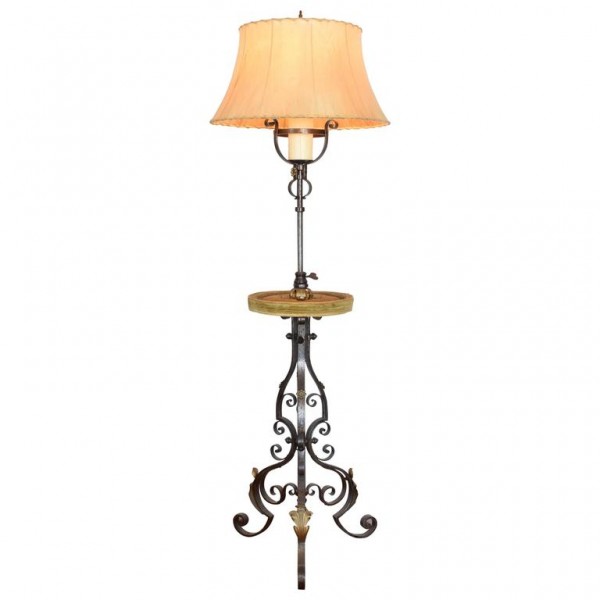 Steel, Gilt Metal, and Velvet Floor Lamp