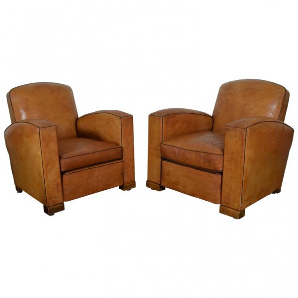 Pair of Club Chairs in Light Tan Leather