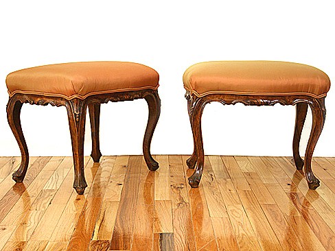 Pair of Walnut and Upholstered Benches