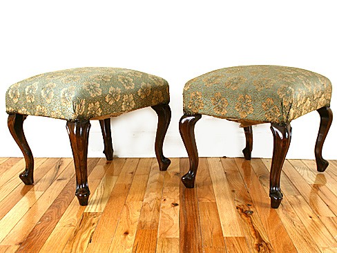 Pair of Provincial Walnut Upholstered Benches