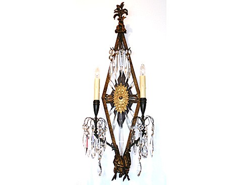 Set of 4 Gilt-Metal and Bronze 2-Light Sconces