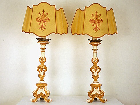 Pair of Painted Wooden Candlesticks