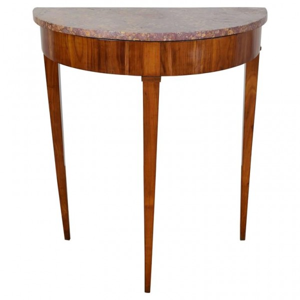 Tall Cherrywood and Marble-Top Demilune Console Table