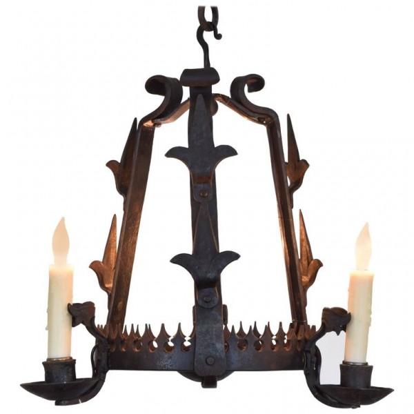 Wrought Iron Circular 3-Light Chandelier, UL Wired