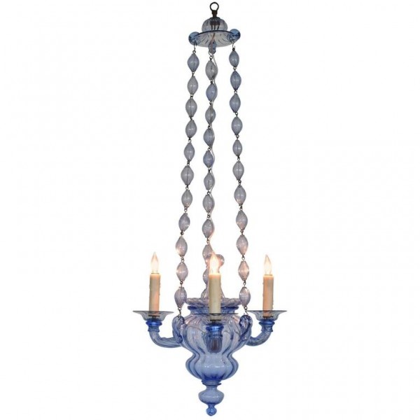 Blue Blown Glass 3-Light Chandelier