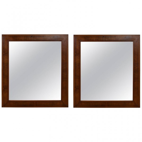 Pair of Walnut and Band Inlaid Mirrors