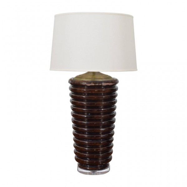 Large Dark Glazed Terracotta Decorative Vase Mounted as a Table Lamp