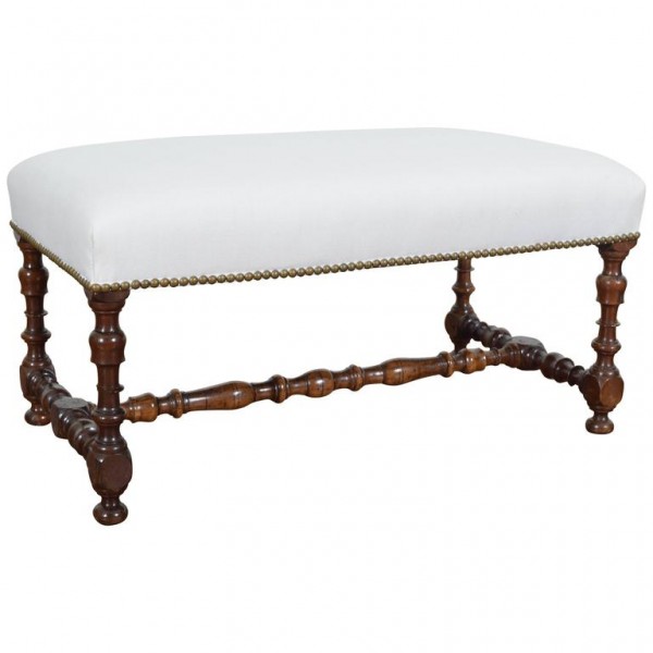 Fruitwood and Upholstered Bench