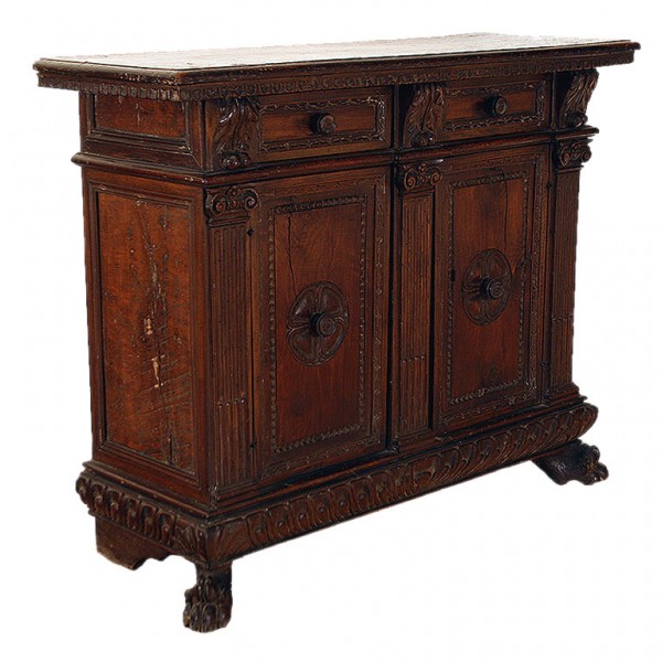 2-Door Carved Walnut Credenza