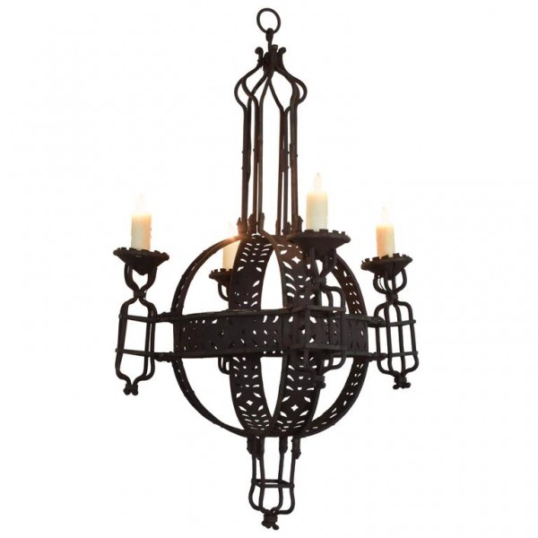 Large Wrought Iron 4-Light Orb Chandelier