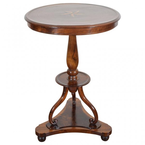 Walnut Circular 2-Drawer Table