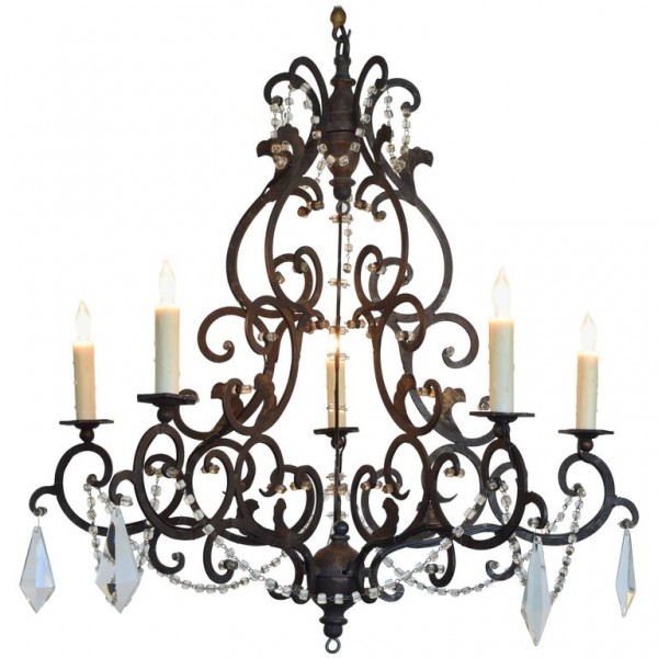 Wrought and Gilt Iron 5-Light Chandelier