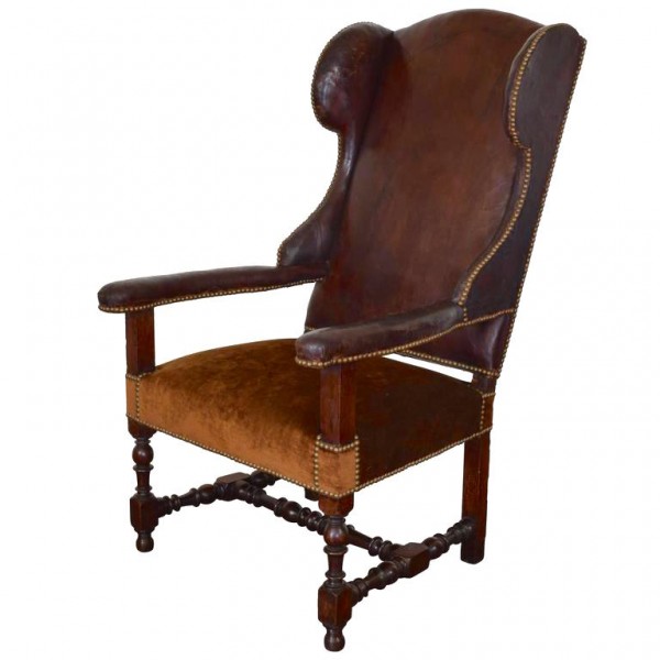 Leather and Velvet Upholstered Fauteuil