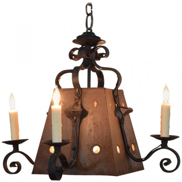 Copper and Wrought Iron 5-Light Lantern, UL Wired