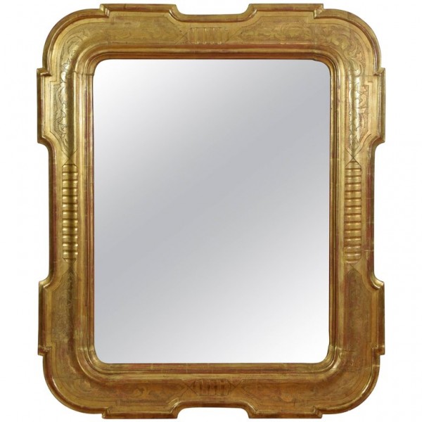 Shaped, Carved and Stencil Giltwood Mirror