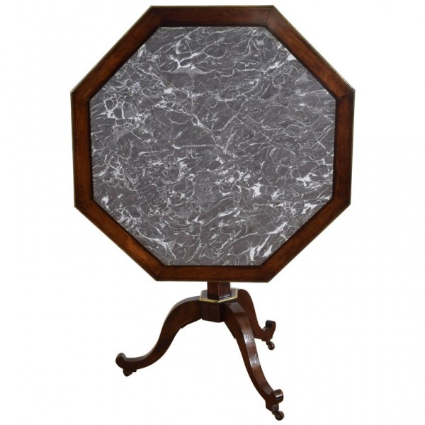 Mahogany, Brass, and Marble Tilt-Top Table