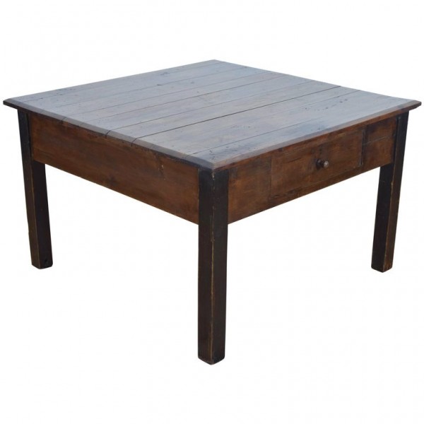Stained and Ebonized Pinewood 1-Drawer Coffee Table