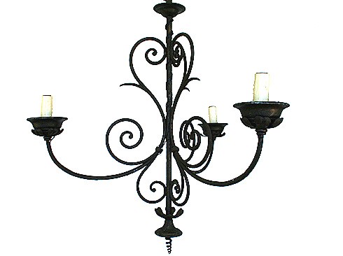 Wrought Iron Chandelier with Gilt Iron Bobeches