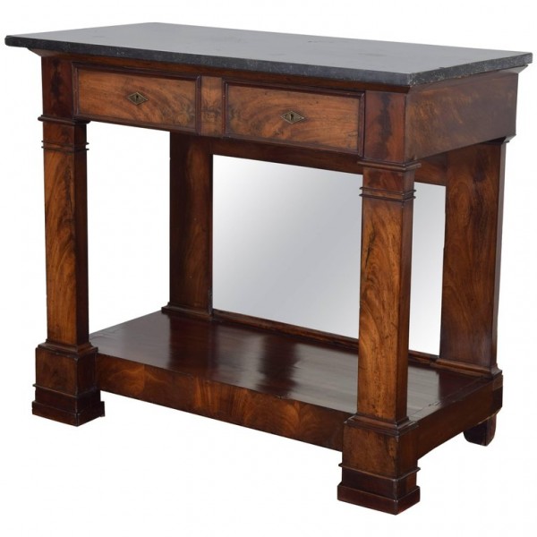 Walnut and Marble-Top Console Table