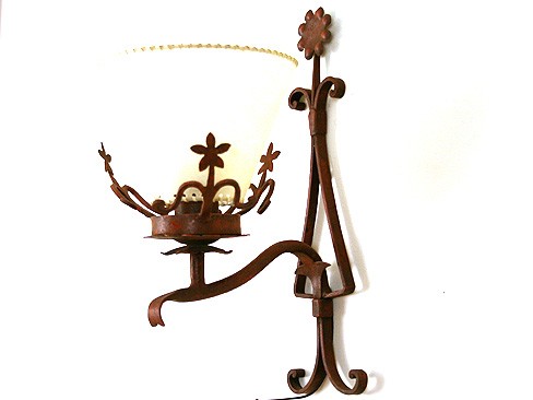 Pair of Red Painted Wrought Iron Wall Sconces 