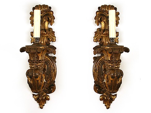 Pair of Giltwood 1-Arm Sconces