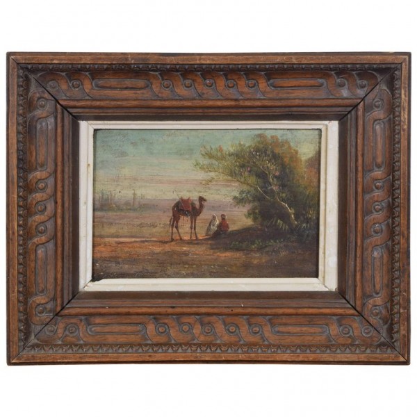 Oil on Wooden Panel in the Orientalist Style, Carved Wooden Frame