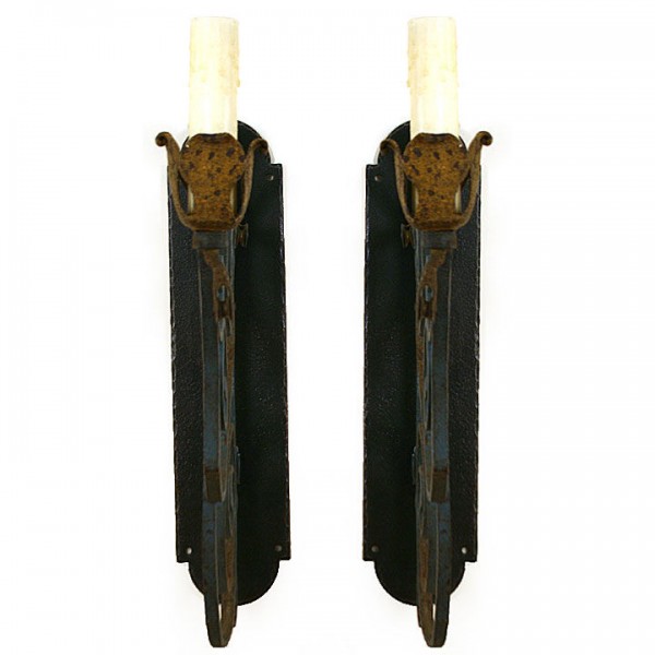 Pair of Blue Painted Wrought Iron Sconces