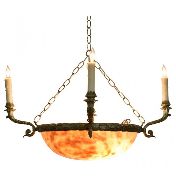 Alabaster and Brass 5-Light Lantern Chandelier
