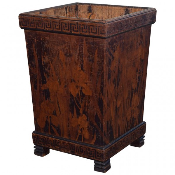 Tall Pinewood Planter with Greek Key Banding