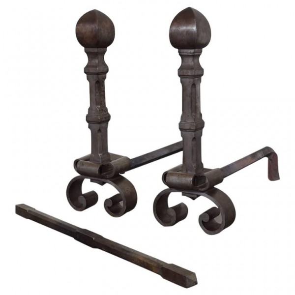 Steel Andirons with Fire Tool