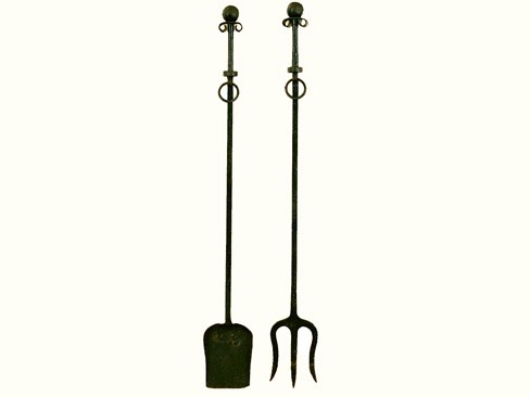 Set of Tall Wrought Iron and Painted Firetools