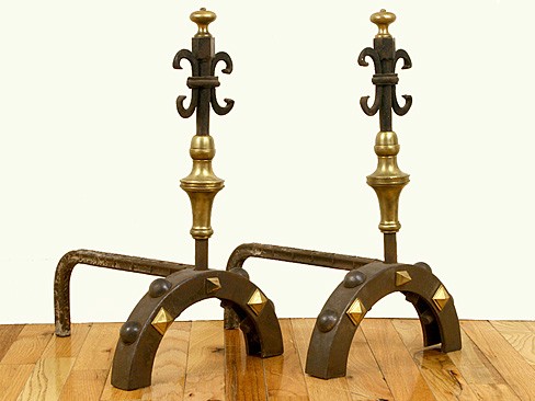 Pair of Iron and Brass Andirons