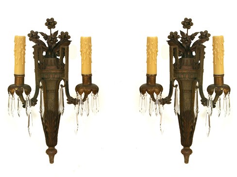 Pair of Painted Wood, Iron, and Metal 2-Light Wall Appliques