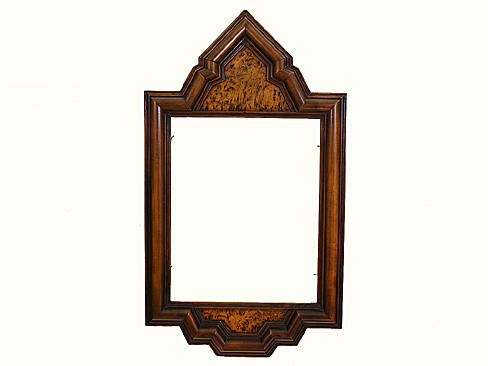 Walnut and Burl Walnut Veneer Frame with Original Beveled Mirrorplate