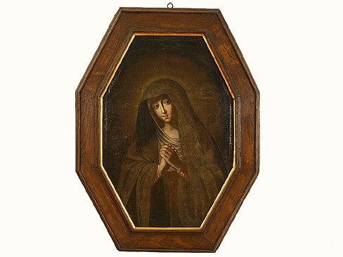 Oil on Canvas, Depicting the Madonna in Octagonal Frame