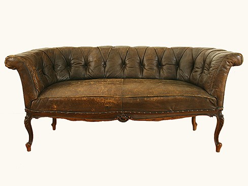 Walnut & Leather Upholstered Settee