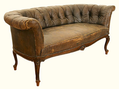 Walnut and Leather Upholstered Settee