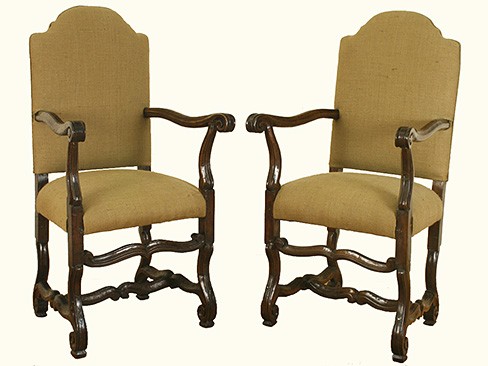 Pair of Carved Walnut Open Armchairs