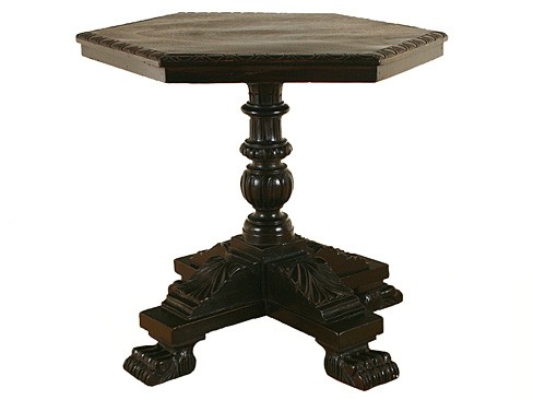 Walnut Hexagonal Top Side Table on 4-Paw Footed Base