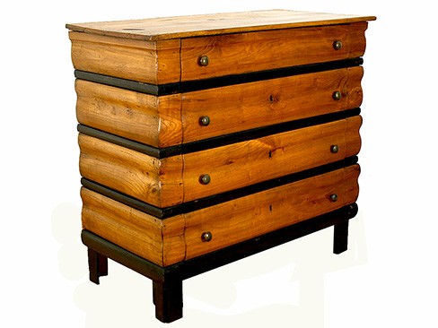 Pinewood and Ebonized 4-Drawer "Fisarmonica" Commode