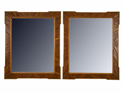 Pair of Walnut & Fruitwood Veneer Mirrors 