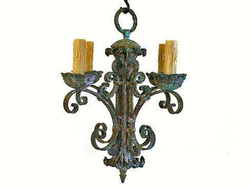 Wrought Iron Verdigris 4-Arm Chandelier