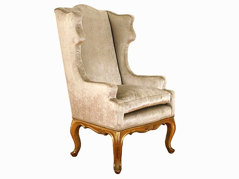 Upholstered Giltwood Winged Poltrona 