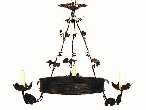 Wrought Iron and Cast Metal 3-Light Chandelier
