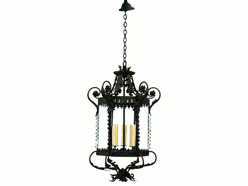 Wrought Iron and Tole Hexagonal Lantern